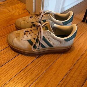 Adidas Gazelle Tan with Green Stripes